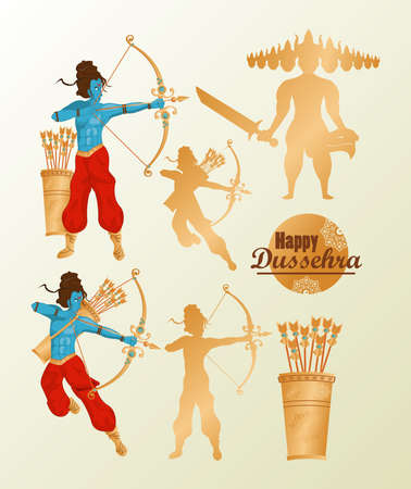 happy dussehra celebration card with set icons vector illustration designのイラスト素材
