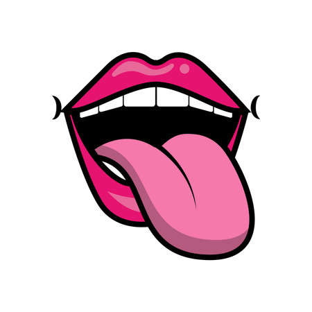 Pop art crazy mouth with tongue out fill style icon vector illustration designのイラスト素材