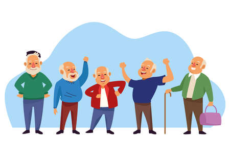 old men group active seniors characters vector illustration designのイラスト素材