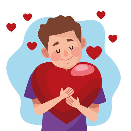 world heart day with man hugging heart vector illustration designのイラスト素材