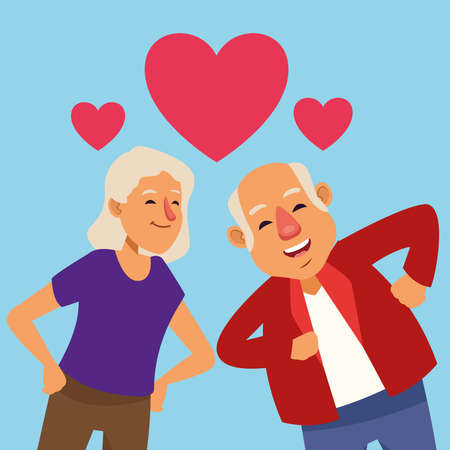 old lovers couple dancing with hearts active seniors characters vector illustration designのイラスト素材