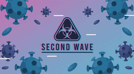 covid19 virus pandemic second wave poster with particles and biohazard sign vector illustration designのイラスト素材