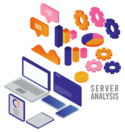 data analysis technology with digital devices and statistics infographic vector illustration designのイラスト素材