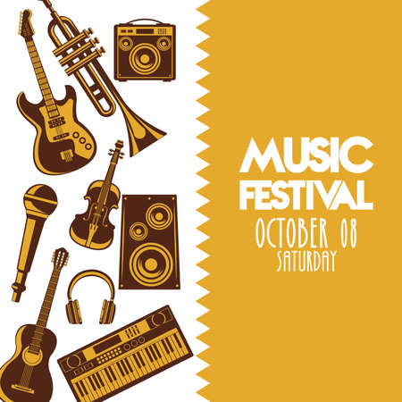 music festival poster with instruments and lettering vector illustration designのイラスト素材