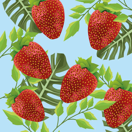 floral background with strawberries and leafs vector illustration designのイラスト素材