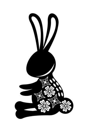 silhouette rabbit seated with mid autumn decoration in skin vector illustration designのイラスト素材