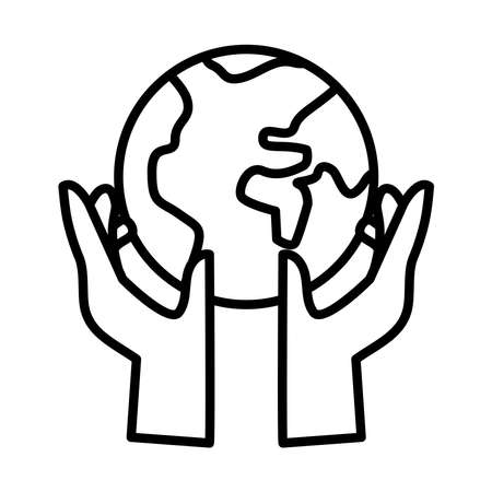 hands human lifting earth planet line style icon vector illustration designのイラスト素材