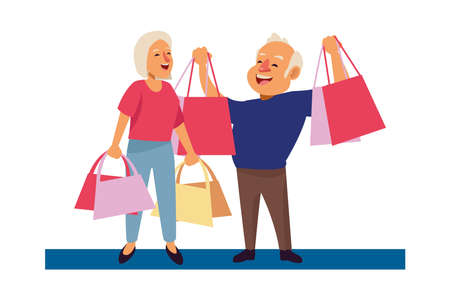old couple with shopping bags characters vector illustration designのイラスト素材