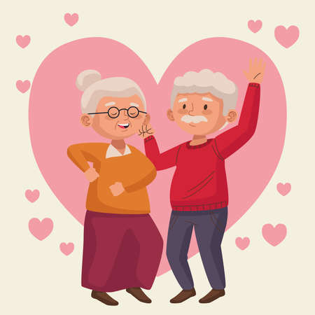old couple dancing in heart active seniors characters vector illustration designのイラスト素材