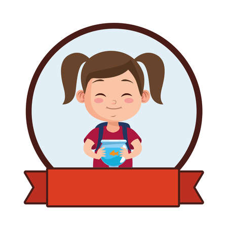 cute little girl student with aquarium character vector illustration designのイラスト素材