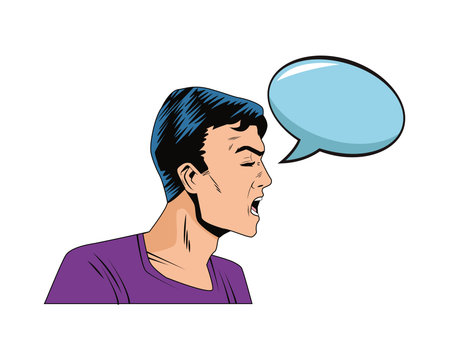 angry man profile with speech bubble pop art style character vector illustration design