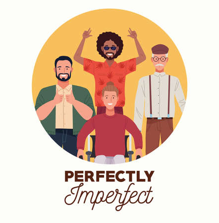perfectly imperfect people group characters in circular frame vector illustration designのイラスト素材