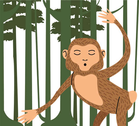 wild monkey in the forest scene vector illustration designのイラスト素材