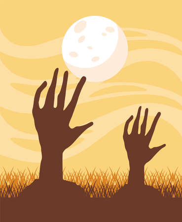 death zombie hands and fullmoon at night vector illustration designのイラスト素材