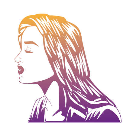 young woman profile pop art style character vector illustration designのイラスト素材
