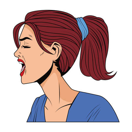 angry woman profile pop art style character vector illustration designのイラスト素材
