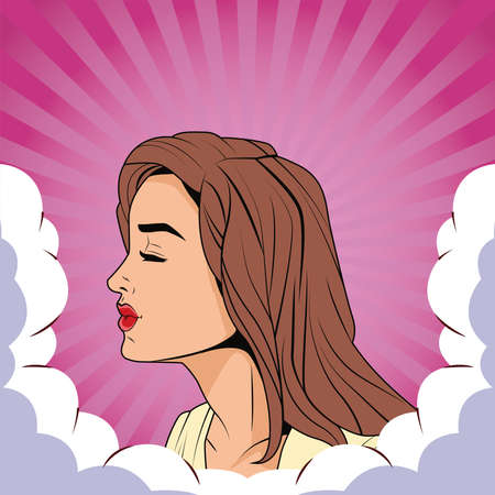 young woman profile pop art style character vector illustration designのイラスト素材