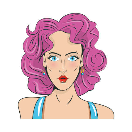 beautiful woman with pink hair pop art style vector illustration designのイラスト素材