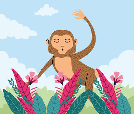 wild monkey animal in the garden vector illustration designのイラスト素材