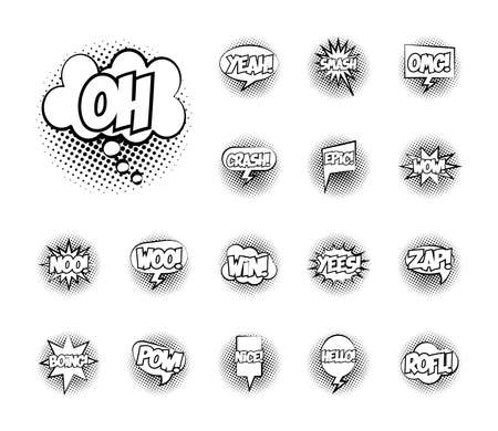 bundle of speech bubbles with oh word and words pop art line style vector illustration designのイラスト素材