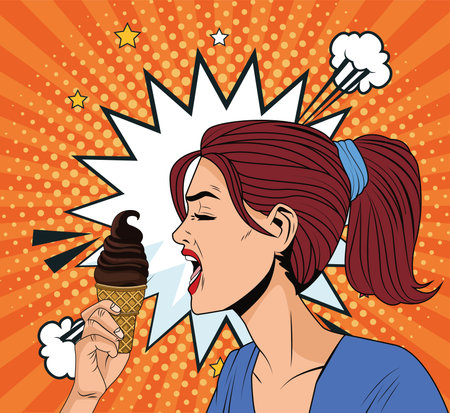 angry woman profile eating ice cream cone pop art style character vector illustration design