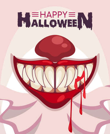 happy halloween horror celebration poster with mouth clown and blood vector illustration designのイラスト素材