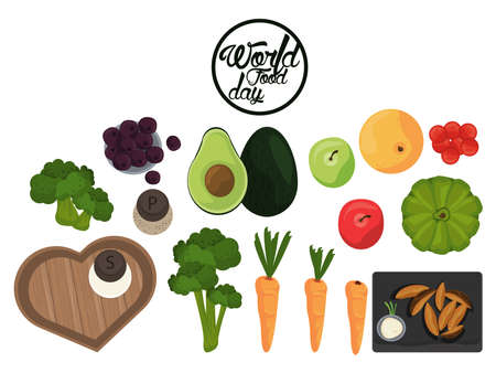 world food day poster with vegetables in white background vector illustration designのイラスト素材
