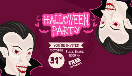 halloween horror party celebration poster with vampires vector illustration designのイラスト素材