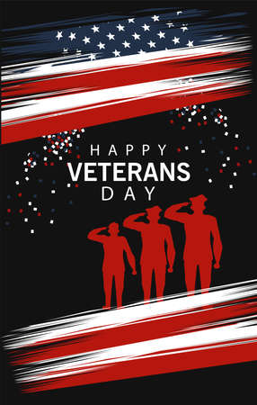 happy veterans day lettering in poster with officers military vector illustration designのイラスト素材