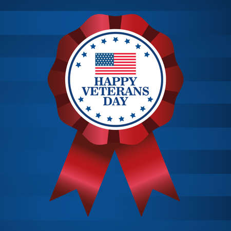 happy veterans day celebration with lettering and flag in medal vector illustration designのイラスト素材
