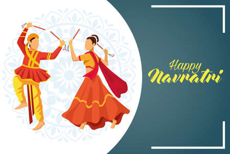 happy navratri celebration with dancers couple vector illustration designのイラスト素材