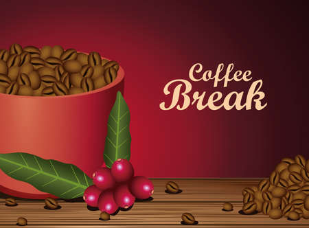coffee break poster with cup and seeds nature vector illustration designのイラスト素材