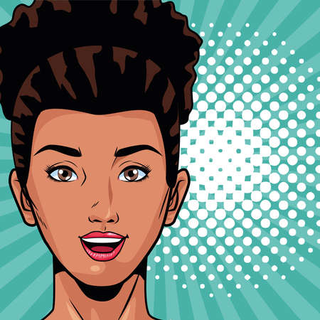 young afro woman head character pop art style vector illustration designのイラスト素材