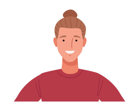 man with long hair perfectly imperfect character icon vector illustration designのイラスト素材