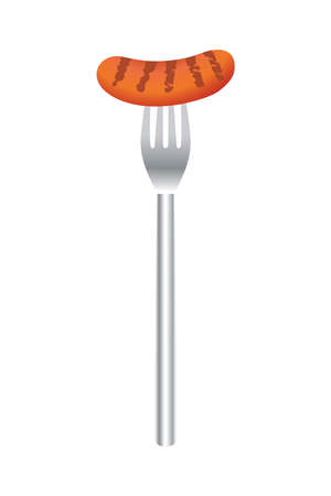 delicious sausage food in fork cutlery vector illustration designのイラスト素材