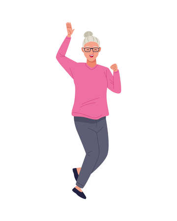 happy old woman celebrating character vector illustration designのイラスト素材