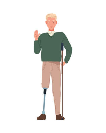 man with leg prosthesis perfectly imperfect character vector illustration designのイラスト素材