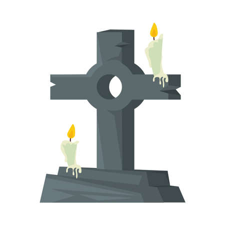 cemetery tomb with cross and candles vector illustration designのイラスト素材