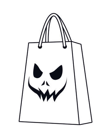 halloween shopping bag with face icon vector illustration designのイラスト素材