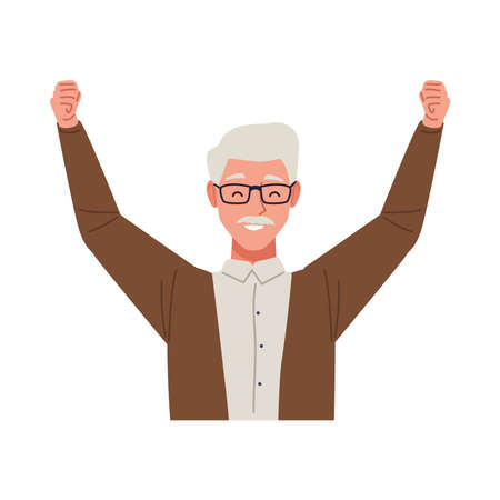 happy old man celebrating chararacter vector illustration designのイラスト素材