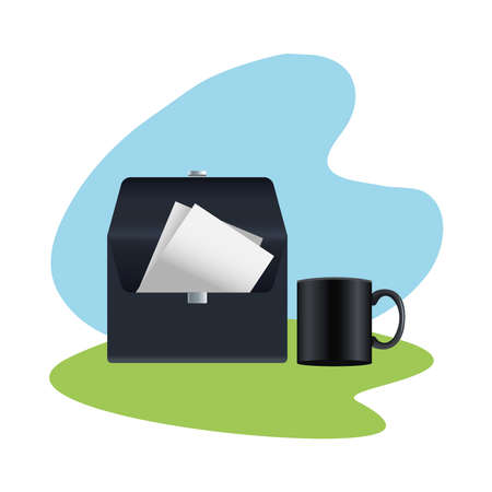 elegant portfolio and mug mockup icon vector illustration designのイラスト素材