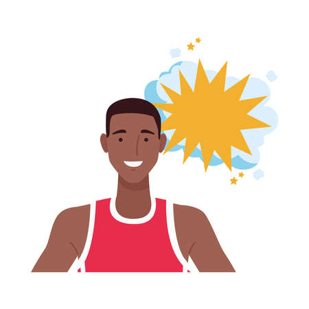 afro man basketball player perfectly imperfect with speech bubble vector illustration designのイラスト素材