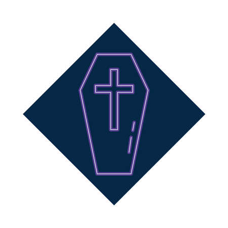halloween wooden coffin neon style icon vector illustration designのイラスト素材