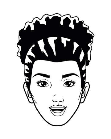 cute young woman head pop art line style vector illustration designのイラスト素材