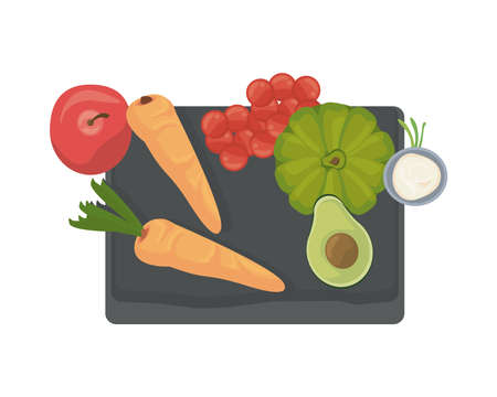 carrots and vegetables in wooden kitchen board vector illustration designのイラスト素材
