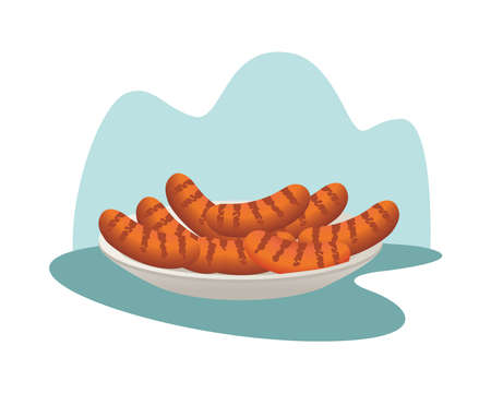delicious sausages food in dish vector illustration designのイラスト素材