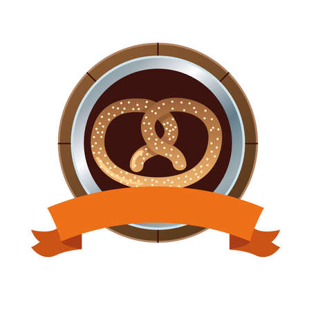 pretzel pastry food and ribbon frame vector illustration designのイラスト素材
