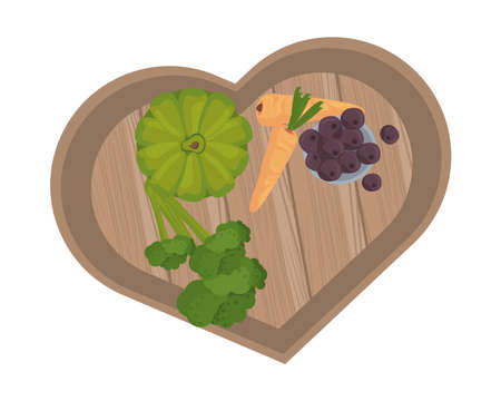 carrots and vegetables in wooden kitchen board with heart shape vector illustration designのイラスト素材