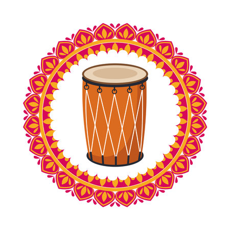 hindu celebration drum instrument in mandala frame vector illustration design
