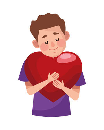 young man lifting heart character icon vector illustration designのイラスト素材